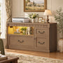 Sikaic File Cabinet 3 Drawer Lateral File Cabinet with Lock Charging Station and LED Light Walnut Walnut / Engineered Wood / Farmhouse