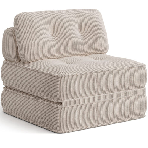 Sikaic Folding Sofa Convertible Folding Sofa Bed Lounge Chair with Pillows Cream White Cream White / Corduroy + Sponge / Modern