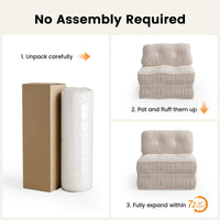 Sikaic Folding Sofa Convertible Folding Sofa Bed Lounge Chair with Pillows Cream White Cream White / Corduroy + Sponge / Modern
