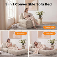 Sikaic Folding Sofa Convertible Folding Sofa Bed Lounge Chair with Pillows Cream White Cream White / Corduroy + Sponge / Modern