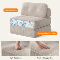 Sikaic Folding Sofa Convertible Folding Sofa Bed Lounge Chair with Pillows Cream White Cream White / Corduroy + Sponge / Modern