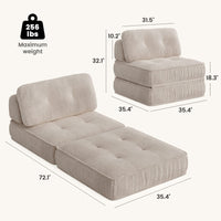 Sikaic Folding Sofa Convertible Folding Sofa Bed Lounge Chair with Pillows Cream White Cream White / Corduroy + Sponge / Modern