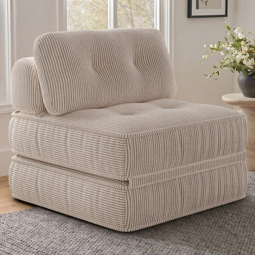 Sikaic Folding Sofa Convertible Folding Sofa Bed Lounge Chair with Pillows Cream White Cream White / Corduroy + Sponge / Modern