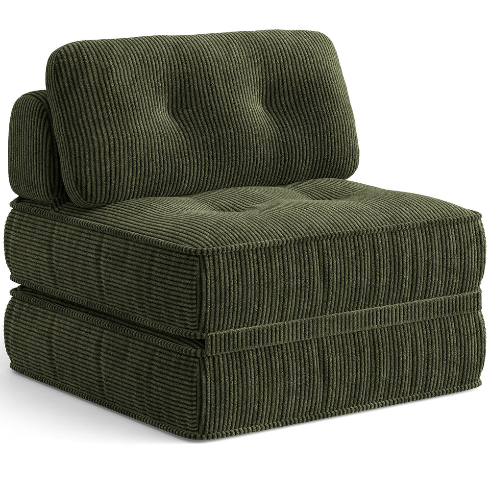 Sikaic Folding Sofa Convertible Folding Sofa Bed Lounge Chair with Pillows Dark Green Dark Green / Corduroy + Sponge / Modern
