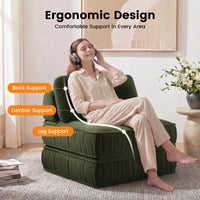 Sikaic Folding Sofa Convertible Folding Sofa Bed Lounge Chair with Pillows Dark Green Dark Green / Corduroy + Sponge / Modern
