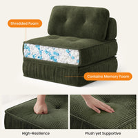 Sikaic Folding Sofa Convertible Folding Sofa Bed Lounge Chair with Pillows Dark Green Dark Green / Corduroy + Sponge / Modern