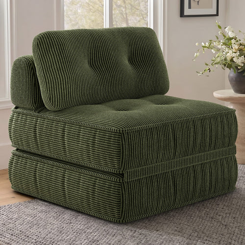 Sikaic Folding Sofa Convertible Folding Sofa Bed Lounge Chair with Pillows Dark Green Dark Green / Corduroy + Sponge / Modern