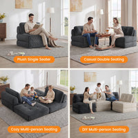 Sikaic Folding Sofa Convertible Folding Sofa Bed Lounge Chair with Pillows Grey Grey / Corduroy + Sponge / Modern