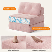 Sikaic Folding Sofa Convertible Folding Sofa Bed Lounge Chair with Pillows Pink Pink / Corduroy + Sponge / Modern