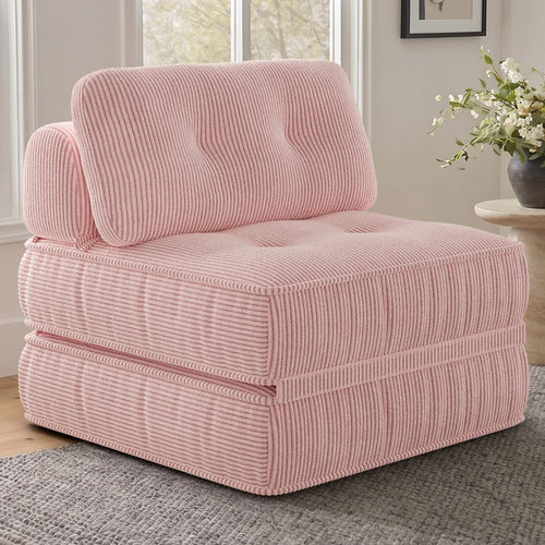 Sikaic Folding Sofa Convertible Folding Sofa Bed Lounge Chair with Pillows Pink Pink / Corduroy + Sponge / Modern