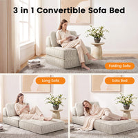 Sikaic Folding Sofa Convertible Folding Sofa Bed Lounge Chair with Pillows Cream White White / Corduroy + Sponge / Modern