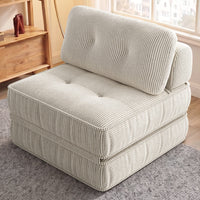 Sikaic Folding Sofa Convertible Folding Sofa Bed Lounge Chair with Pillows Cream White White / Corduroy + Sponge / Modern
