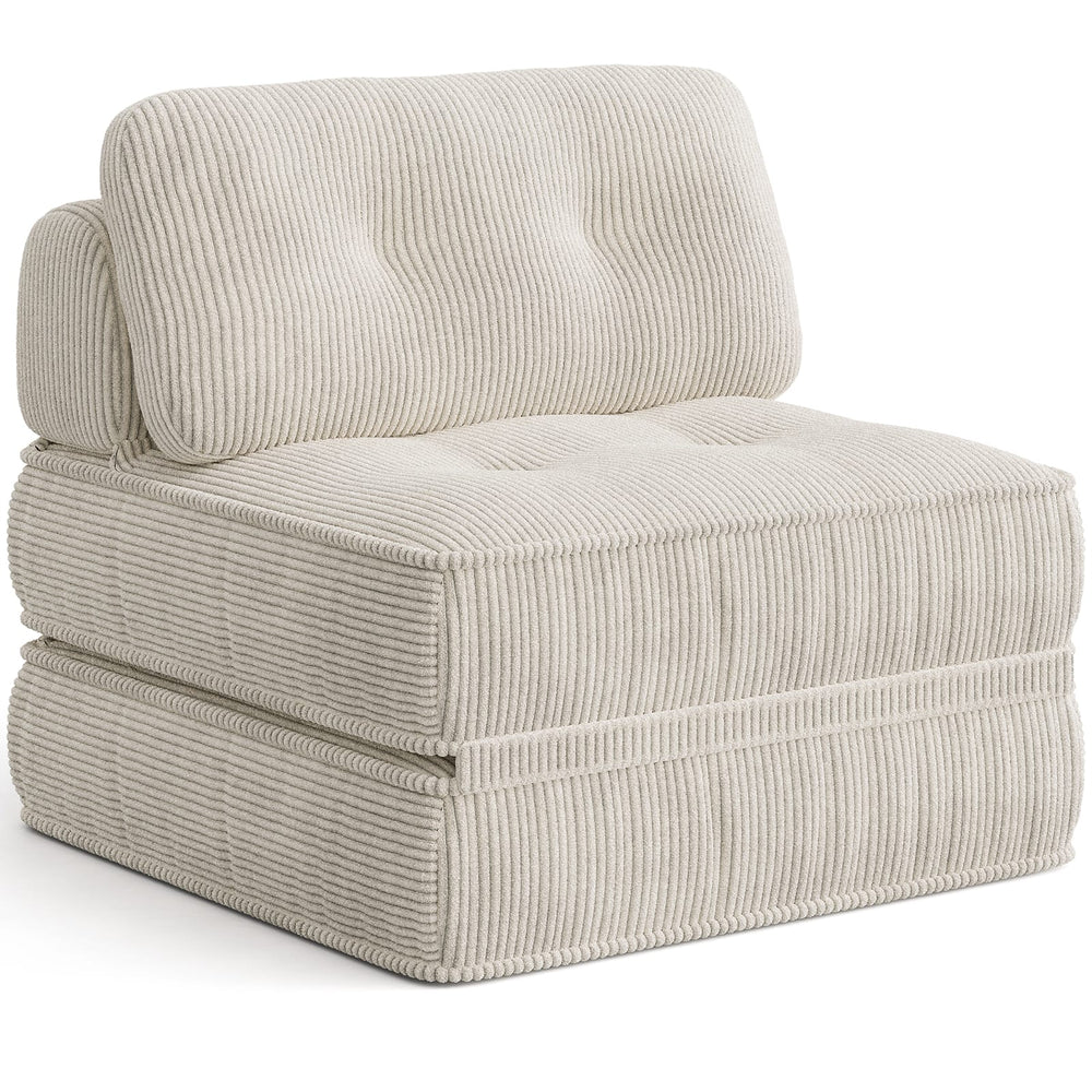 Sikaic Folding Sofa Convertible Folding Sofa Bed Lounge Chair with Pillows Cream White White / Corduroy + Sponge / Modern