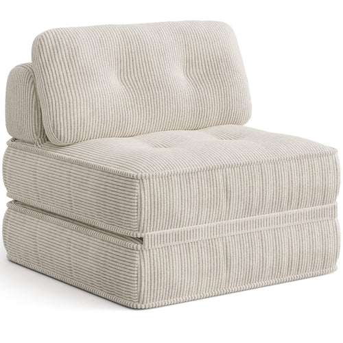 Sikaic Folding Sofa Convertible Folding Sofa Bed Lounge Chair with Pillows Cream White White / Corduroy + Sponge / Modern