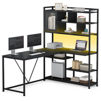 Sikaic Gaming Desk 58 Inches L Shape Corner LED Gaming Desk Black Black