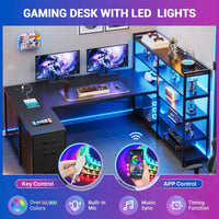 Sikaic Gaming Desk 64.5 inches Reversible L Shaped Desk with Storage Shelves  U Shaped Gaming Desk with 3 Drawers Power Outlet & LED Strip Black Black / Engineered Wood / ‎Industrial