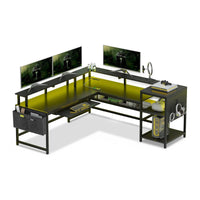 Sikaic Gaming Desk 96 Inches L Shaped Reversible LED Gaming Desk Black Black / Engineered Wood / Industrial