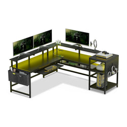 Sikaic Gaming Desk 96 Inches L Shaped Reversible LED Gaming Desk Black Black / Engineered Wood / Industrial