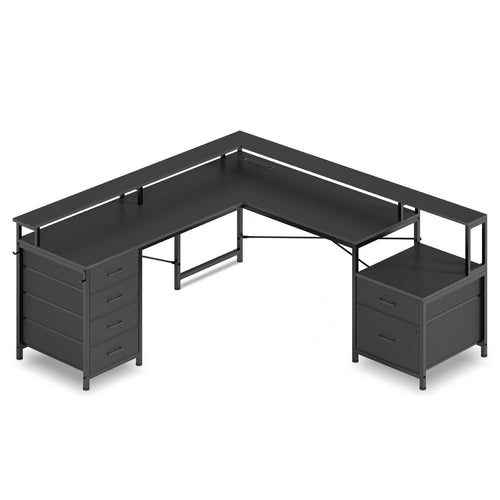 Sikaic Gaming Desk 108 Inches  LED 2 Person Gaming Desk Black Black / Engineered Wood / Modern