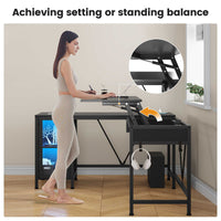 Sikaic Gaming Desk 50.4 Inches Reversible L Shaped Gaming Desk With Lift Top Adjustable Standing and RGB LED File Drawer Black Black / Engineered Wood / Modern
