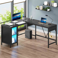 Sikaic Gaming Desk 50.4 Inches Reversible L Shaped Gaming Desk With Lift Top Adjustable Standing and RGB LED File Drawer Black Black / Engineered Wood / Modern