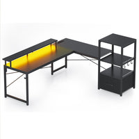 Sikaic Gaming Desk 51 Inches Reversible LED Gaming Desk Black Black / Engineered Wood / Modern