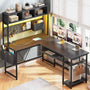 Sikaic Gaming Desk 57.5 Inches Reversible L Shaped Gaming Desk with LED Lights and Power Outlet Black Black / Engineered Wood / Modern