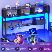 Sikaic Gaming Desk 57.5 Inches Reversible L Shaped Gaming Desk with LED Lights and Power Outlet Black Black / Engineered Wood / Modern