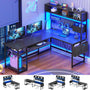 Sikaic Gaming Desk 57.5 Inches Reversible L Shaped Gaming Desk with LED Lights and Power Outlet Black Black / Engineered Wood / Modern