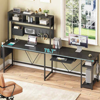 Sikaic Gaming Desk 57.5 Inches Reversible L Shaped Gaming Desk with LED Lights and Power Outlet Black Black / Engineered Wood / Modern