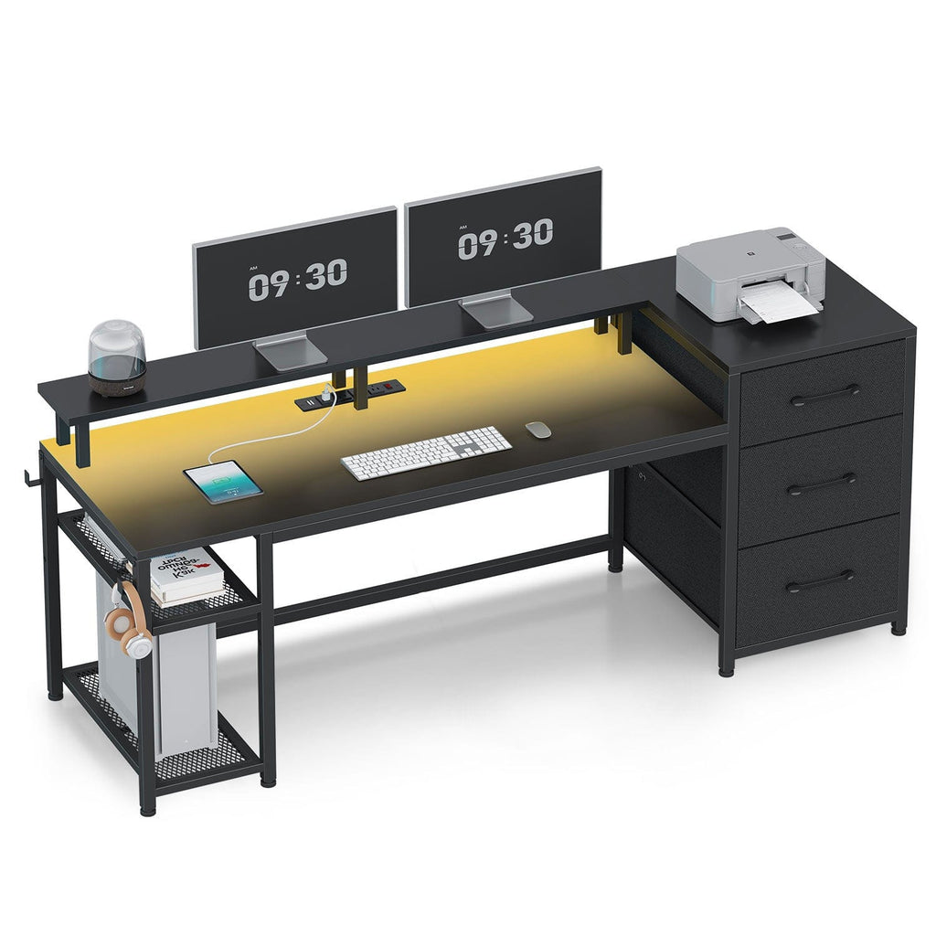 Reversible Gaming Desk with LED Power Outlet
