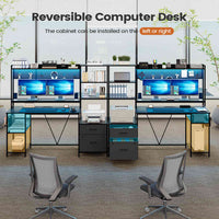 Sikaic Gaming Desk 65 Inches Reversible LED Light Gaming Desk with Hutch Power Outlets  Monitor Stand 2 Drawers 4 Shelves Pegboard 8 Hooks Mouse Pad Black