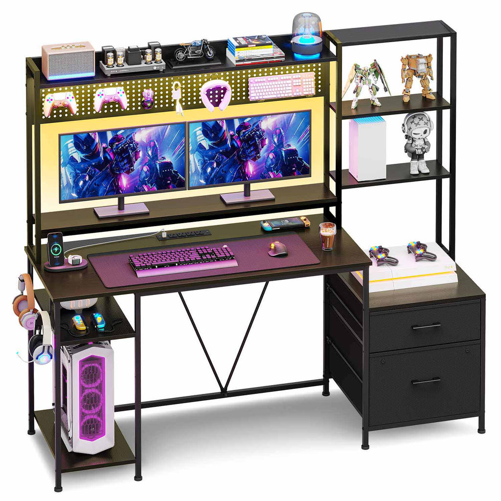 65in Reversible LED Gaming Desk with Outlets