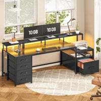 Sikaic Gaming Desk 75 Inches Led Gaming Desk Black Black / Engineered Wood / Modern