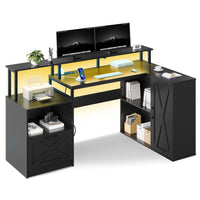 Sikaic Gaming Desk L Shaped LED Gaming Desk Black Black / Engineered Wood / Modern