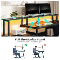 Sikaic Gaming Desk L Shaped LED Gaming Desk with Power Outlets & Monitor Stand and Drawer Cabinet Black Black / Engineered Wood / Modern