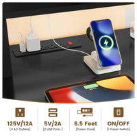 Sikaic Gaming Desk L Shaped LED Gaming Desk with Power Outlets & Monitor Stand and Drawer Cabinet Black Black / Engineered Wood / Modern