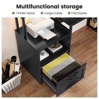 Sikaic Gaming Desk L Shaped LED Gaming Desk with Power Outlets & Monitor Stand and Drawer Cabinet Black Black / Engineered Wood / Modern