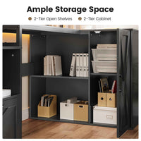 Sikaic Gaming Desk L Shaped LED Gaming Desk with Power Outlets & Monitor Stand and Drawer Cabinet Black Black / Engineered Wood / Modern