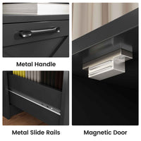 Sikaic Gaming Desk L Shaped LED Gaming Desk with Power Outlets & Monitor Stand and Drawer Cabinet Black Black / Engineered Wood / Modern