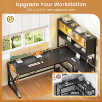 Sikaic Gaming Desk LED L Shaped Gaming Desk Black Black / Engineered Wood / Modern