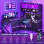 Sikaic Gaming Desk LED L Shaped Gaming Desk Black Black / Engineered Wood / Modern