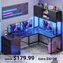 Sikaic Gaming Desk LED lights L Shaped Gaming Desk with Fabric File Drawers and Power Outlet Hutch & Storage Shelves Black Black / Engineered Wood / Modern