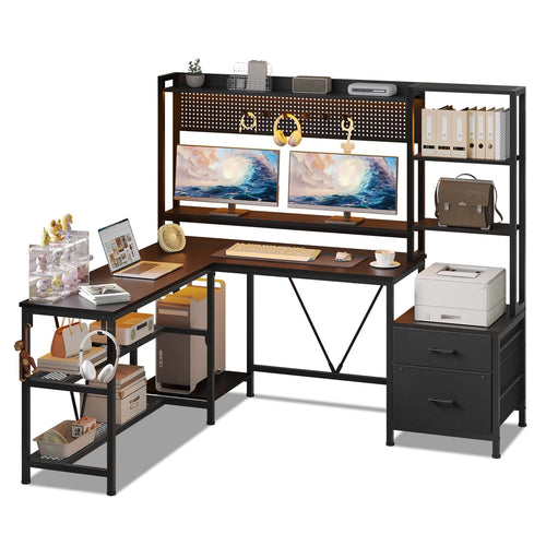 Sikaic Gaming Desk Reversible L Shaped Gaming Desk Black Black / Engineered Wood / Modern