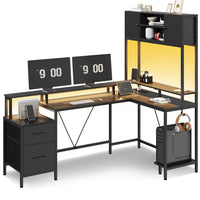 Sikaic Gaming Desk Reversible L-Shaped Led Gaming Desk Black Black / Engineered Wood / Modern