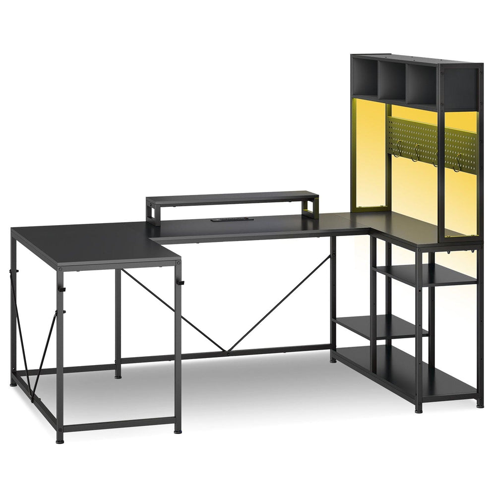 Sikaic Gaming Desk Reversible U-shaped Led Gaming Desk Black Black / Engineered Wood / Modern