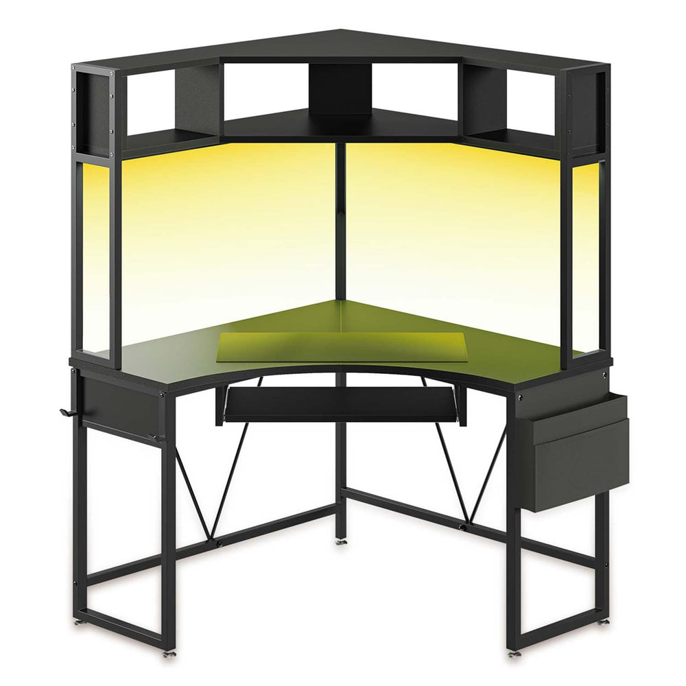 Triangle Corner Computer Desk Black with Keyboard Tray | Sikaic