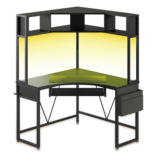 Sikaic Gaming Desk Triangle Corner Small Computer Desk with Keyboard Tray Black Black / Engineered Wood / Modern