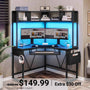 Sikaic Gaming Desk Triangle Corner Small LED Computer Desk with Hutch Keyboard Tray Storage Bag and Headphone Hook Black Black / Engineered Wood / Modern