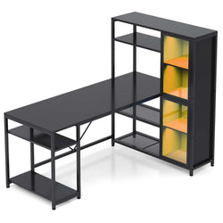 Sikaic Gaming Desk 59 Inches LED L Shaped Gaming Desk with Storage Shelves Black Black / Modern